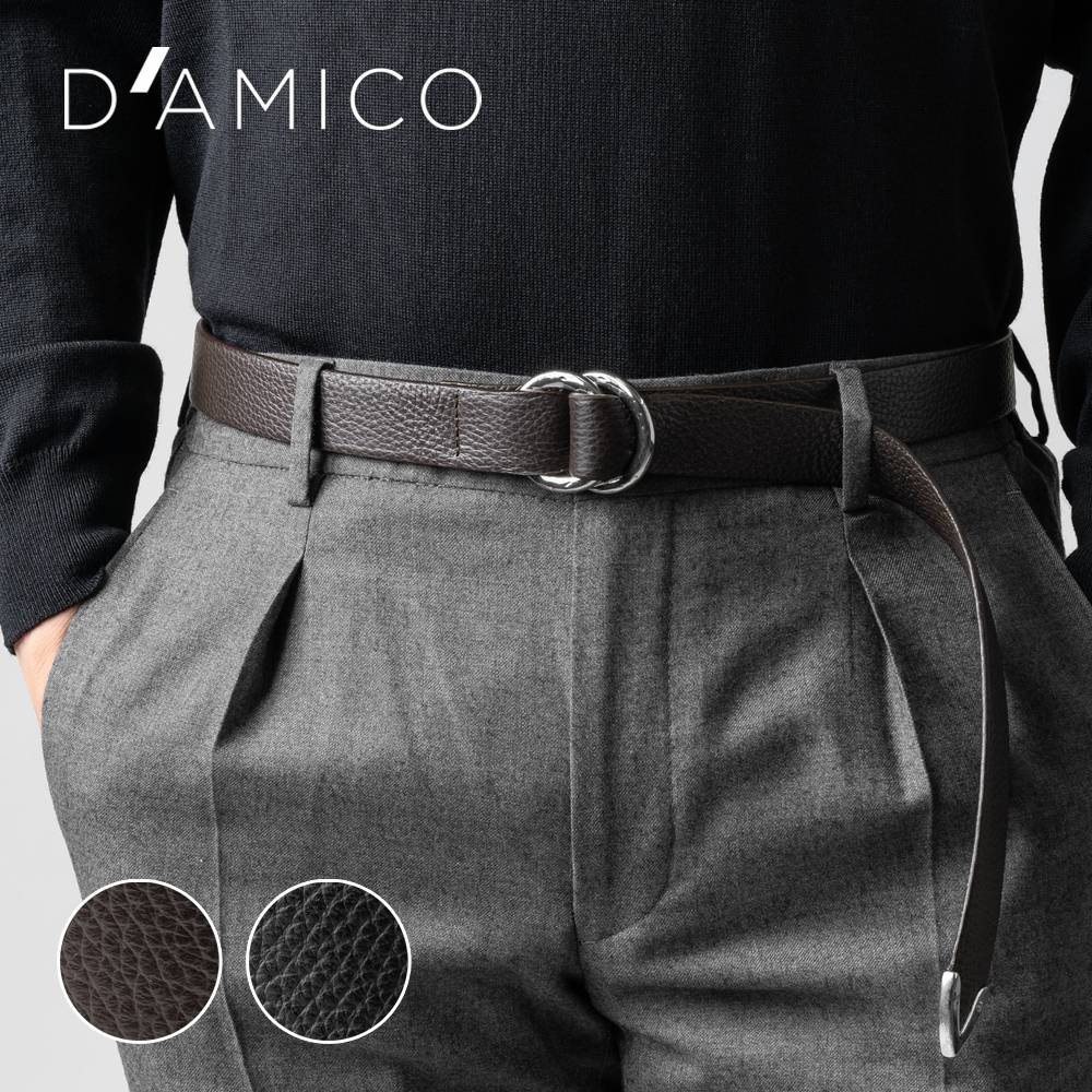 D'AMICO ダミーコ リングベルト プンターレ シルバーバックル レザー ACU2452 ブラック ダークブラウン Andrea D'AMICO アンドレアダミコ メンズベルト メンズ ベルト 垂らす 本革 牛革 レザーベルト 男性用ベルト カジュアル ドレス ビジネス イタリア インポート