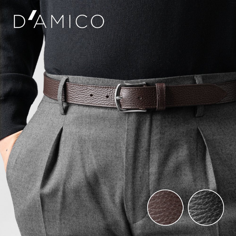 D'AMICO ダミーコ カーフベルト シボ革 レザー ACU2973 ブラック ダークブラウン Andrea D'AMICO アンドレアダミコ メンズベルト 本革 牛革 レザーベルト 革ベルト 紳士ベルト 紳士用ベルト 男性用ベルト 男性ベルト 黒 シンプル おしゃれ