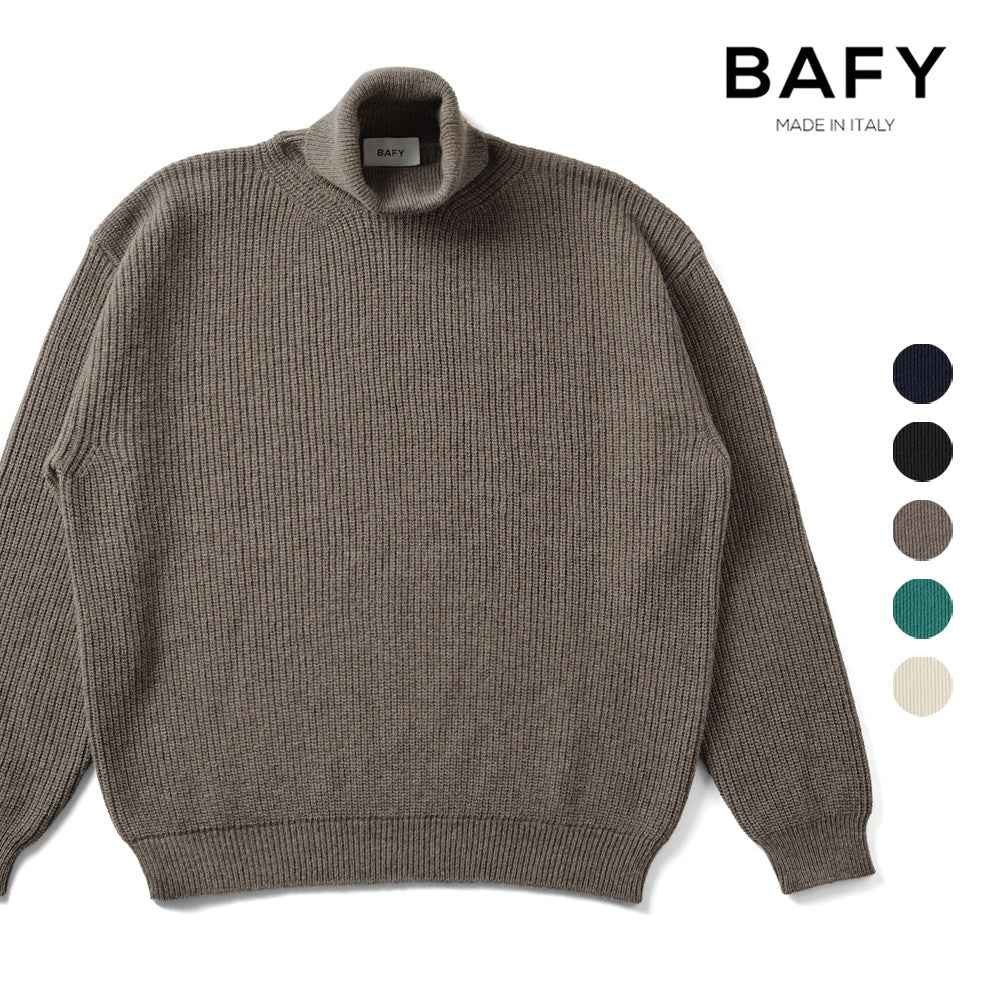 バフィー BAFY 35087 ハイネックニット ウール メンズ ミドルゲージニット リラックスフィット オーバーサイズ メリノウール ウール100% セーター ミドルゲージ 長袖 ニット ブランド イタリア ブラック ネイビー グリーン オフホワイト 秋 冬