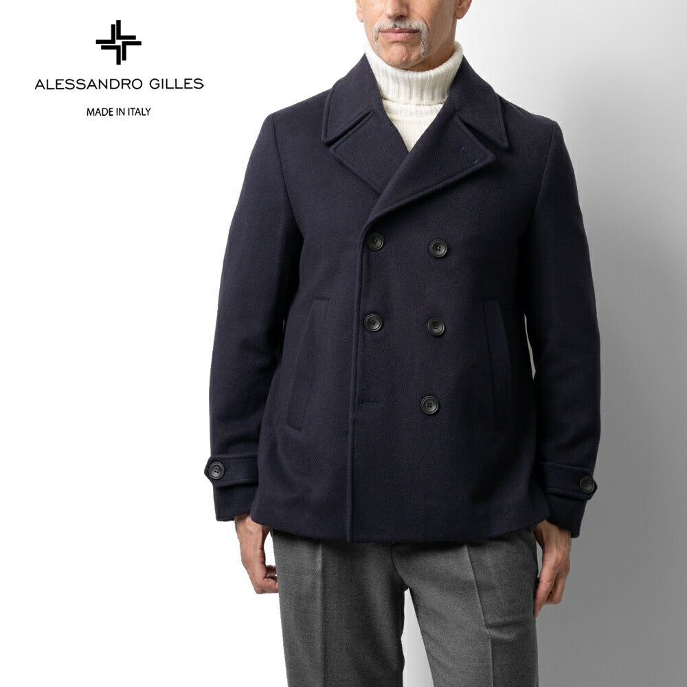 アレッサンドロジレス ALESSANDRO GILLES C701-3620 ピーコート Pコート ショート丈 ウール 24秋冬 ネイビー ブルー センターベンツ ビジネス カジュアル メンズ インポート イタリア