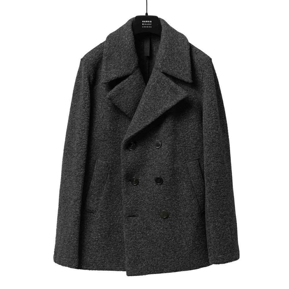 ハリスワーフロンドン HARRIS WHARF LONDON CG9214MWE ブークレ ピーコート ダブルブレスト 25秋冬 ダークグレー グレージュ ウール ストレッチ フェイクファー ムートン カジュアル ビジネス シンプル メンズ コート アウター インポート イタリア イギリス