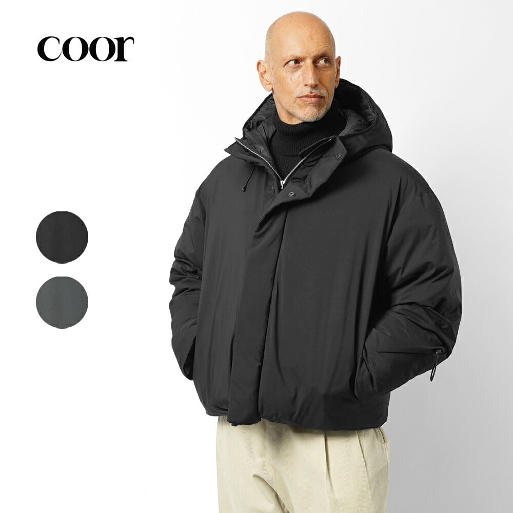 クオ COOR ダウンジャケットブラック 黒 チャコールグレー WATER REPELLENT GOOSE DOWN JUMPER ダウン メンズ フード 撥水加工 メンズダウン ダウンコート ショートダウン メンズダウンジャケット メンズアウター ショート丈 シンプル ブランド 韓国