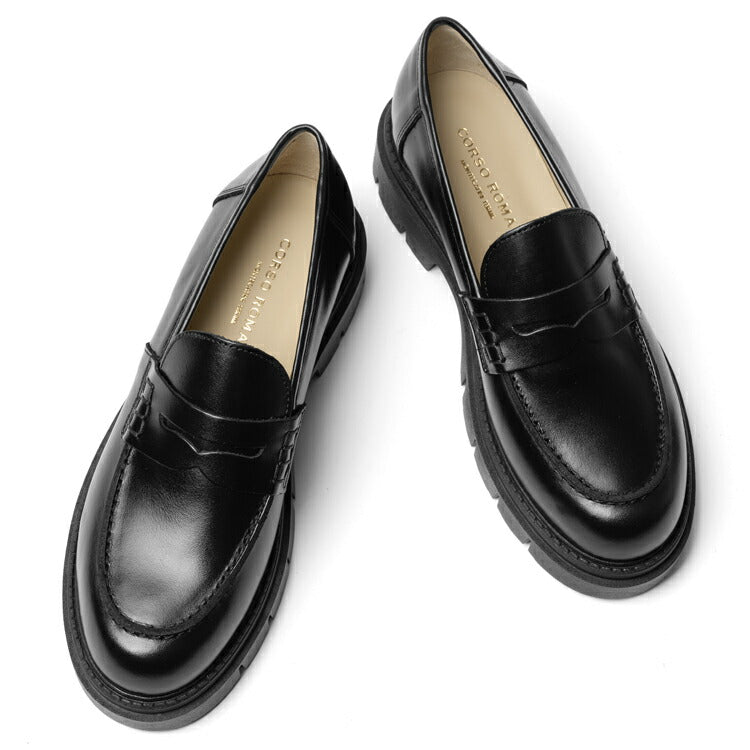 コルソローマ 9 CORSO ROMA 9 ローファー 厚底 OLGA262 レザー NERO ブラック NAPPA コルソローマノーベ BLACK コインローファー 厚底ソール トラックソール タンクソール レディース シンプル 大人 本革 レザーシューズ 歩きやすい 厚底ローファー イタリア インポート