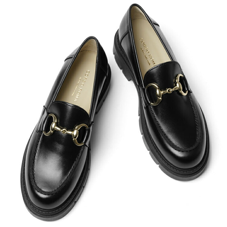 コルソローマ 9 CORSO ROMA 9 ビットローファー 厚底 OLGA2623 レザー NERO ブラック NAPPA コルソローマノーベ BLACK ビット ローファー 厚底ソール トラックソール タンクソール レディース シンプル 大人 本革 レザーシューズ 歩きやすい 厚底ローファー