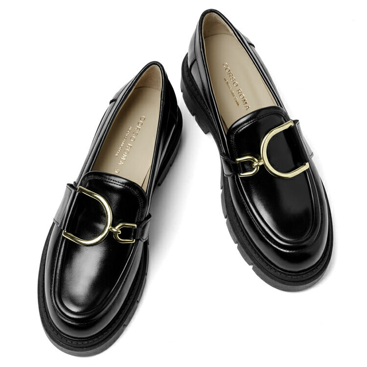 コルソローマ 9 CORSO ROMA 9 ビットローファー 厚底 OLGA1869 レザー NERO ブラック NAPPA コルソローマノーベ BLACK アシンメトリー ビット ローファー バックル 厚底ソール トラックソール タンクソール レディース シンプル 大人 本革 レザーシューズ 厚底ローファー