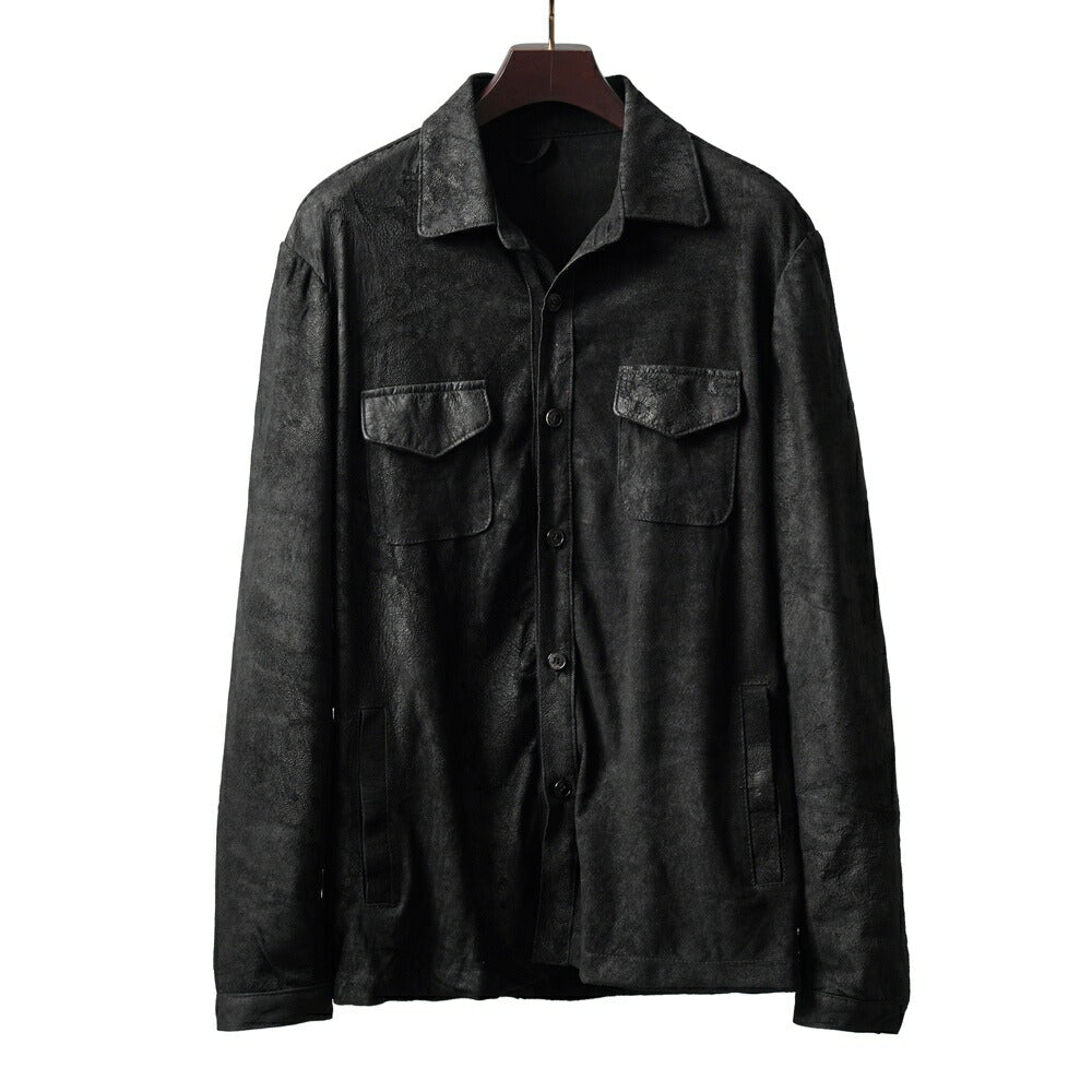 ダクテ DACUTE レザーシャツ ブラスター加工 M2024 本革 シャツジャケット メンズ レザーブルゾン シャツブルゾン ブラック ライトアウター 革ジャケット イタリア ライトアウター レザー アウター ヴィンテージ ダメージ