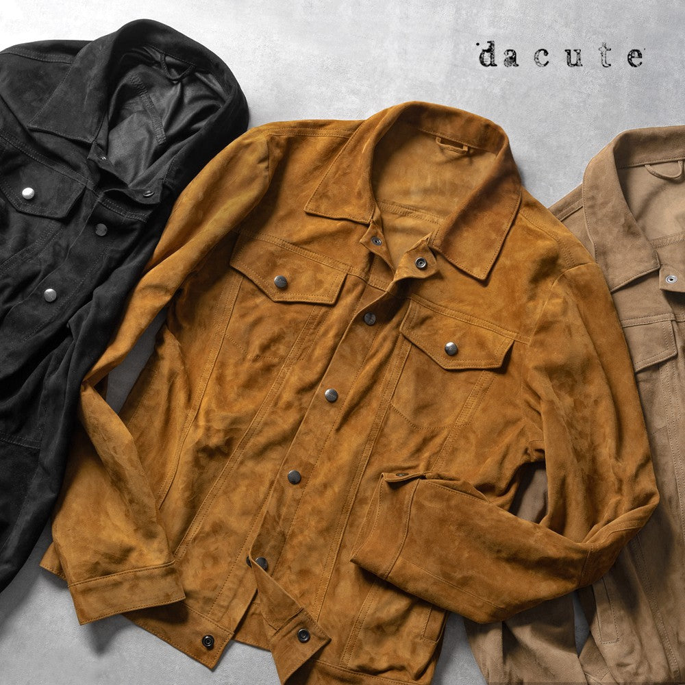 【アウトレット特価】ダクテ DACUTE Gジャン スエード トラッカージャケット シャツジャケット JEANS メンズ レザーシャツ シャツブルゾン レザー ブラック ブラウン ベージュ ブルゾン ライトアウター Gジャンサードモデル ワークシャツ 革ジャケット イタリア