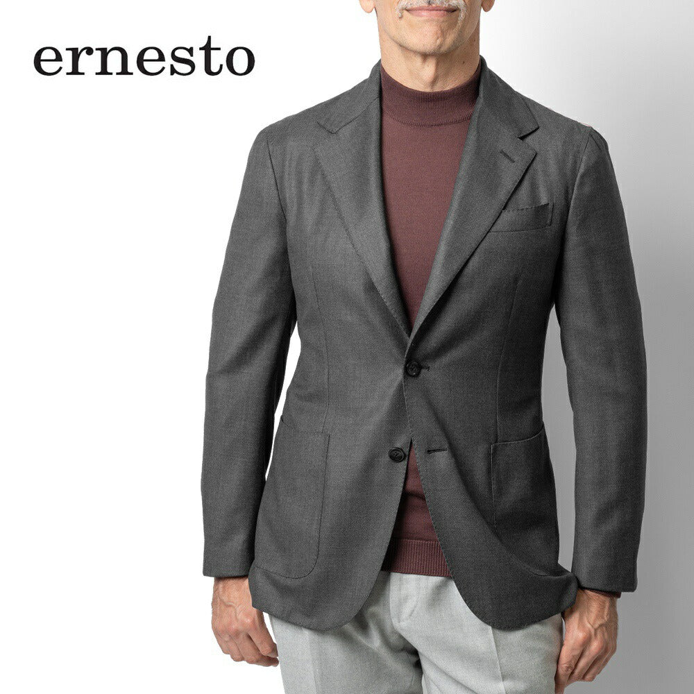 【返品不可】エルネスト ERNESTO ジャケット グレー DJP232311 C4124D / 5000 シングル テーラードジャケット 24秋冬 メンズ ビジネス ブランド サイドベンツ 高級 クラシコ イタリア 芯地なし