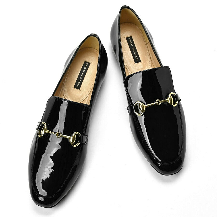 ファビオルスコーニ fabio rusconi ローファー 5072 エナメル ブラック フラット フラットヒール レディース ビットローファー ビット 付き レザーシューズ 本革 柔らかい 大人 パンプス ぺたんこシューズ ぺたんこ 疲れない ローヒール エナメルローファー 本革靴