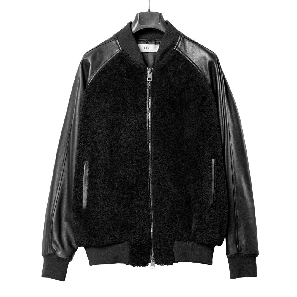 ジェッリ GELLI FRED MA-1 シャーリング ボンバージャケット スタジャン ムートン ブルゾン レザー メンズ レザージャケット ブラック イタリア レザージャケット スタジアムジャケット 本革