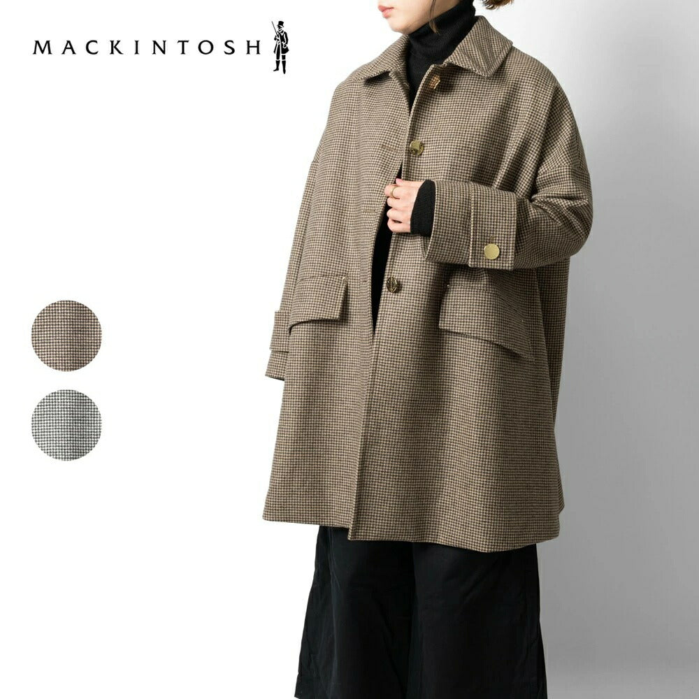 マッキントッシュ MACKINTOSH コート HUMBIE METAL BUTTON レディース ハンビー ウール カジュアル 千鳥柄 千鳥格子 ハウンドドゥース チェック ステンカラーコート バルカラーコート ブラック ブラウン ベージュ 秋 冬 シンプル ミドル丈 金ボタン メタルボタン ブランド
