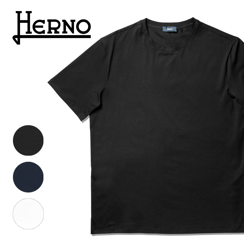 ヘルノ HERNO Tシャツ カットソー クルーネック コットン JG000174U スーパーファインコットン ストレッチ 半袖 メンズ ネイビー ブラック ホワイト 9200 9300 1000 綿 コットン カジュアル ブランド 大きいサイズ 白 黒 紺 インナー 無地 スリム