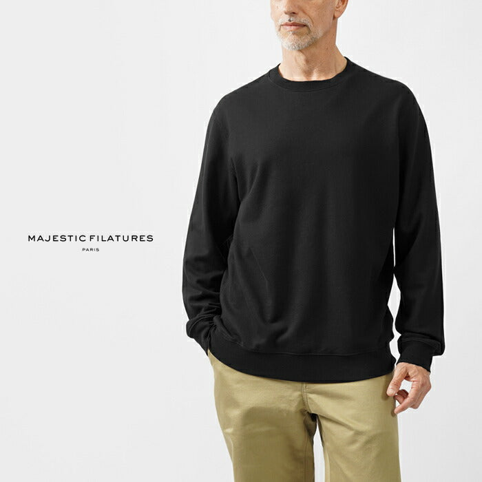 マジェスティック フィラチュール MAJESTIC FILATURES スウェット M410-HSW075 コットンオーガニック コットン 綿 コットン ブラック メンズ 長袖 リラックス オーバーサイズ オールシーズン 無地 黒 インポート