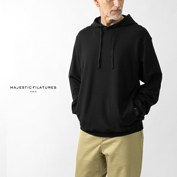 マジェスティック フィラチュール MAJESTIC FILATURES スウェットフーディー ブラック M410-HSW076 スウェット フーディ コットンオーガニック コットン 綿 メンズ 長袖 リラックス オーバーサイズ オールシーズン 無地 パーカー 黒 フランス インポート