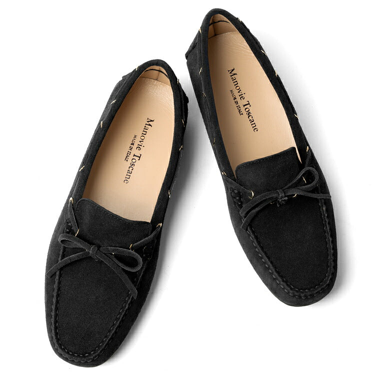 【返品不可】マノヴィエ トスカーネ MANOVIE TOSCANE ドライビングシューズ レディース LACCIO ブラック スエード モカシン モカシンシューズ フラット ぺたんこ靴 フラットシューズ カジュアル イタリア レディース靴 本革 軽量 歩きやすい 疲れない シンプル 柔らかい靴