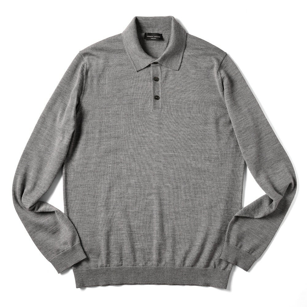 ロベルトコリーナ 長袖 ニットポロ 1004 ハイゲージ ブラウン ブラック ネイビー オフホワイト グレー ブルー 秋冬 roberto collina ポロ ニット ポロニット メンズ ニット インポート イタリア セーター ハイゲージ