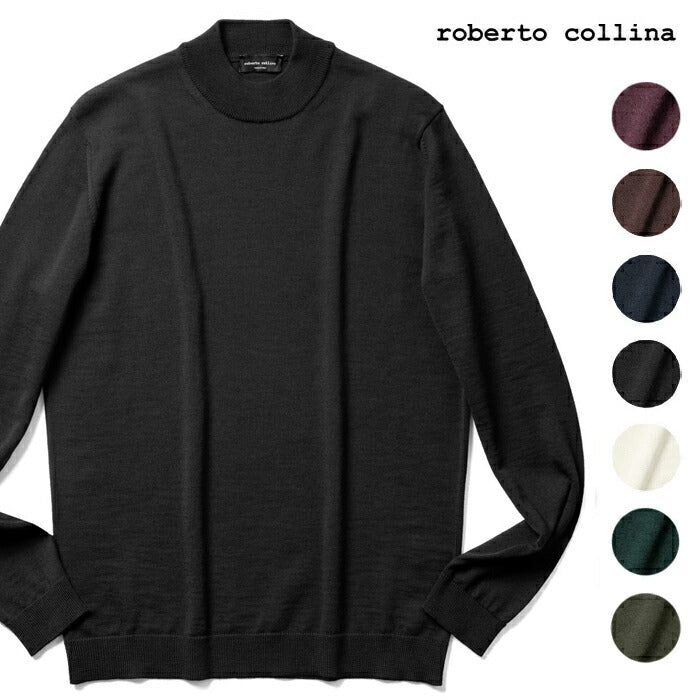 ロベルトコリーナ ニット モックネック 1006 ハイゲージ ワインレッド ブラック ネイビー オフホワイト カーキ ミリタリー ワインレッド ボルドー グリーン 秋冬 roberto collina メンズ ニット ハイネック インポート イタリア セーター 薄手