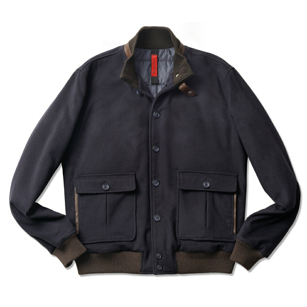 【返品不可】RENZO CENCI レンツォチェンチ 6384-COMO パデッド ブルゾン ネイビー グレー カシミア混ウール ヴァルスタリーノ バルスター バルスタリーノ ブルゾン メンズ レザー イタリア ショート丈 ジャケット バルスター カシミア 中綿 スタンドカラー