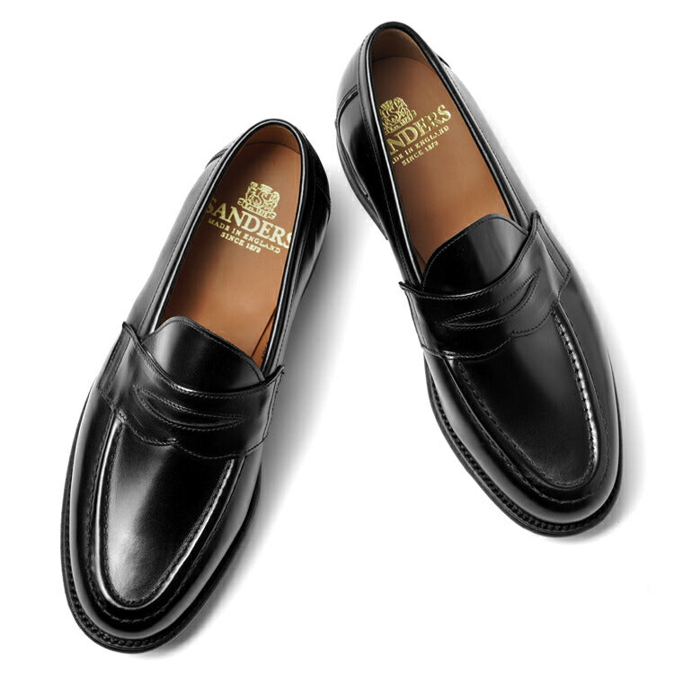 サンダース SANDERS CLIVE PENNY LOAFER ペニーローファー コインローファー バックステッチ無し 2172B ブラック カーフレザー コマンドソール ローファー 英国 イギリス メンズ革靴 高品質 メンズ ブランド 履き心地 紳士靴 ビジネス カジュアル 革靴