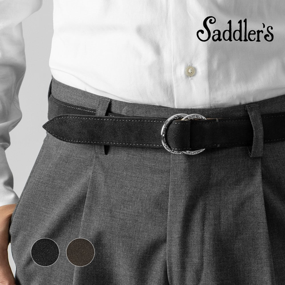サドラーズ Saddler's リングベルト スエード ステッチ有り【3.0cm幅】 SUEDE RING BELT ブラック ダークブラウン メンズ リング ベルト ビジネス イタリア スウェード