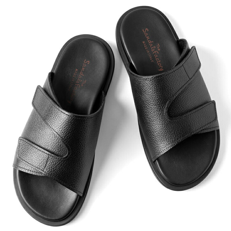 【返品不可】サンダルスファクトリー レザーサンダル シボ革 M7775 ブラック / 黒 THE SANDALS FACTORY 本革 高級 サンダル メンズ ブランド 革 クッション 履き心地 シンプル カジュアル 男性 高級サンダル ブランドサンダル イタリア