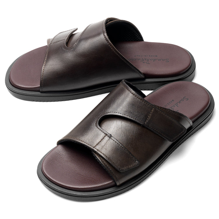 【返品不可】サンダルスファクトリー レザーサンダル スムースレザー M7775 ダークブラウン / 茶 THE SANDALS FACTORY 本革 高級 サンダル メンズ ブランド 革 クッション 履き心地 シンプル カジュアル 男性 高級サンダル ブランドサンダル イタリア