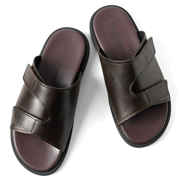【返品不可】サンダルスファクトリー レザーサンダル スムースレザー M7775 ダークブラウン / 茶 THE SANDALS FACTORY 本革 高級 サンダル メンズ ブランド 革 クッション 履き心地 シンプル カジュアル 男性 高級サンダル ブランドサンダル イタリア