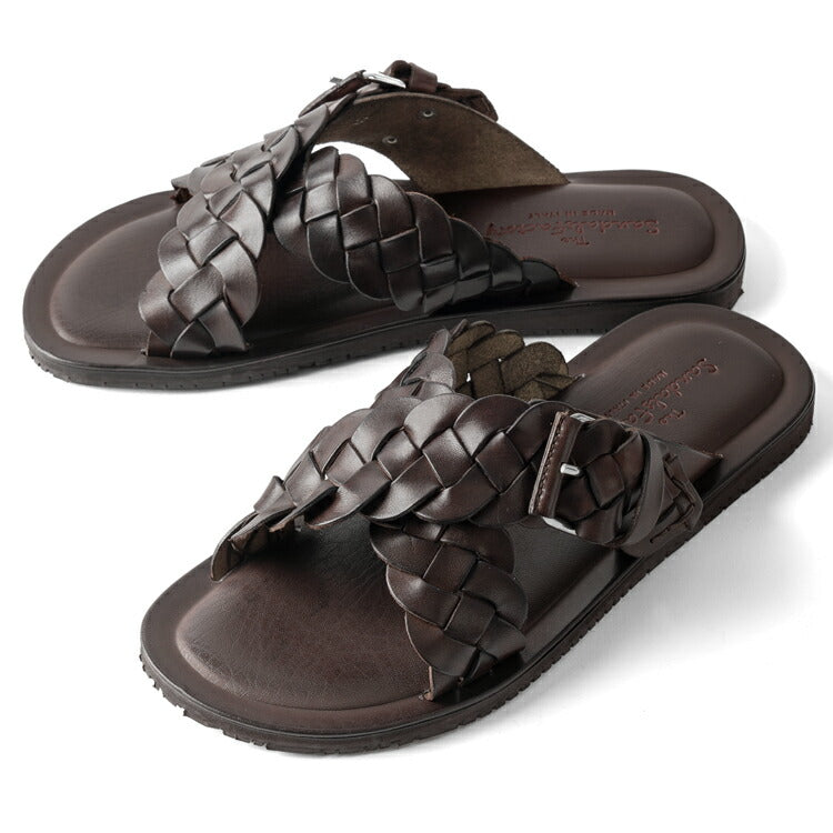 【返品不可】サンダルスファクトリー レザーサンダル イントレチャート クロスサンダル M6800 ダークブラウン / 茶 THE SANDALS FACTORY 本革 イントレ イントレッチオ 高級 サンダル メンズ ブランド 革 クッション シンプル カジュアル 男性 ブランドサンダル イタリア