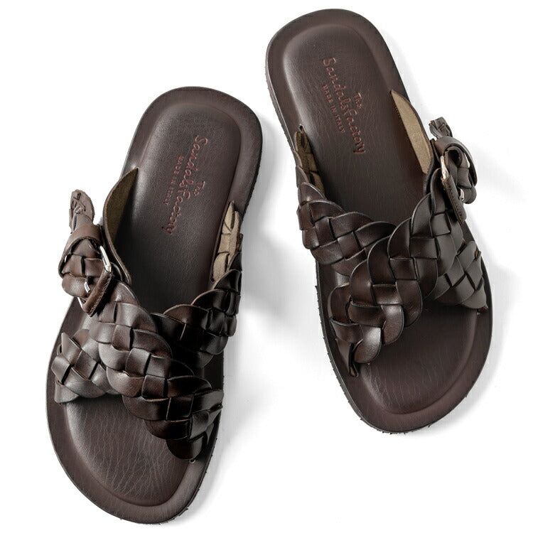 【返品不可】サンダルスファクトリー レザーサンダル イントレチャート クロスサンダル M6800 ダークブラウン / 茶 THE SANDALS FACTORY 本革 イントレ イントレッチオ 高級 サンダル メンズ ブランド 革 クッション シンプル カジュアル 男性 ブランドサンダル イタリア