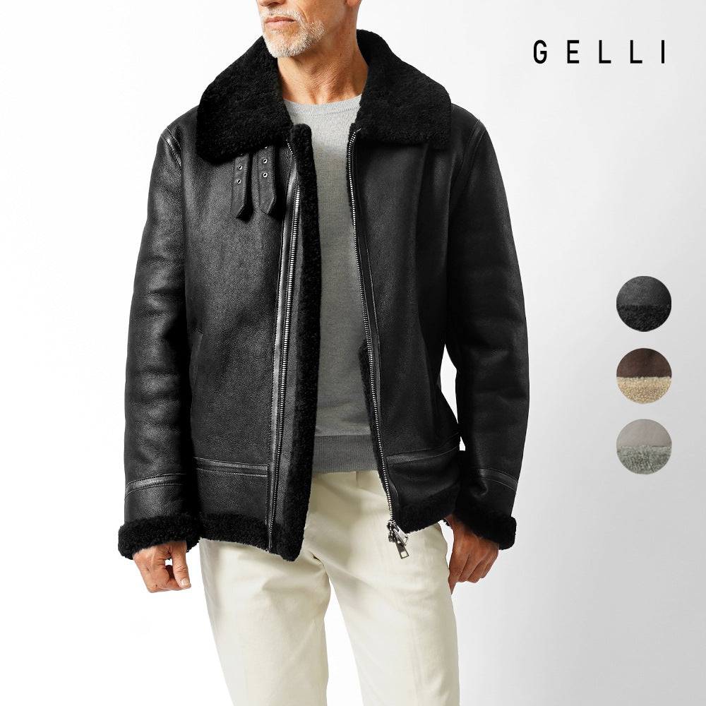 ジェッリ GELLI STELVIO B3 ムートンジャケット ジャケット ムートン ブルゾン レザー メンズ フライトジャケット ムートンコート シアリングジャケット ブラック ブラウン グレー イタリア レザージャケット ミリタリー 本革 ショート丈