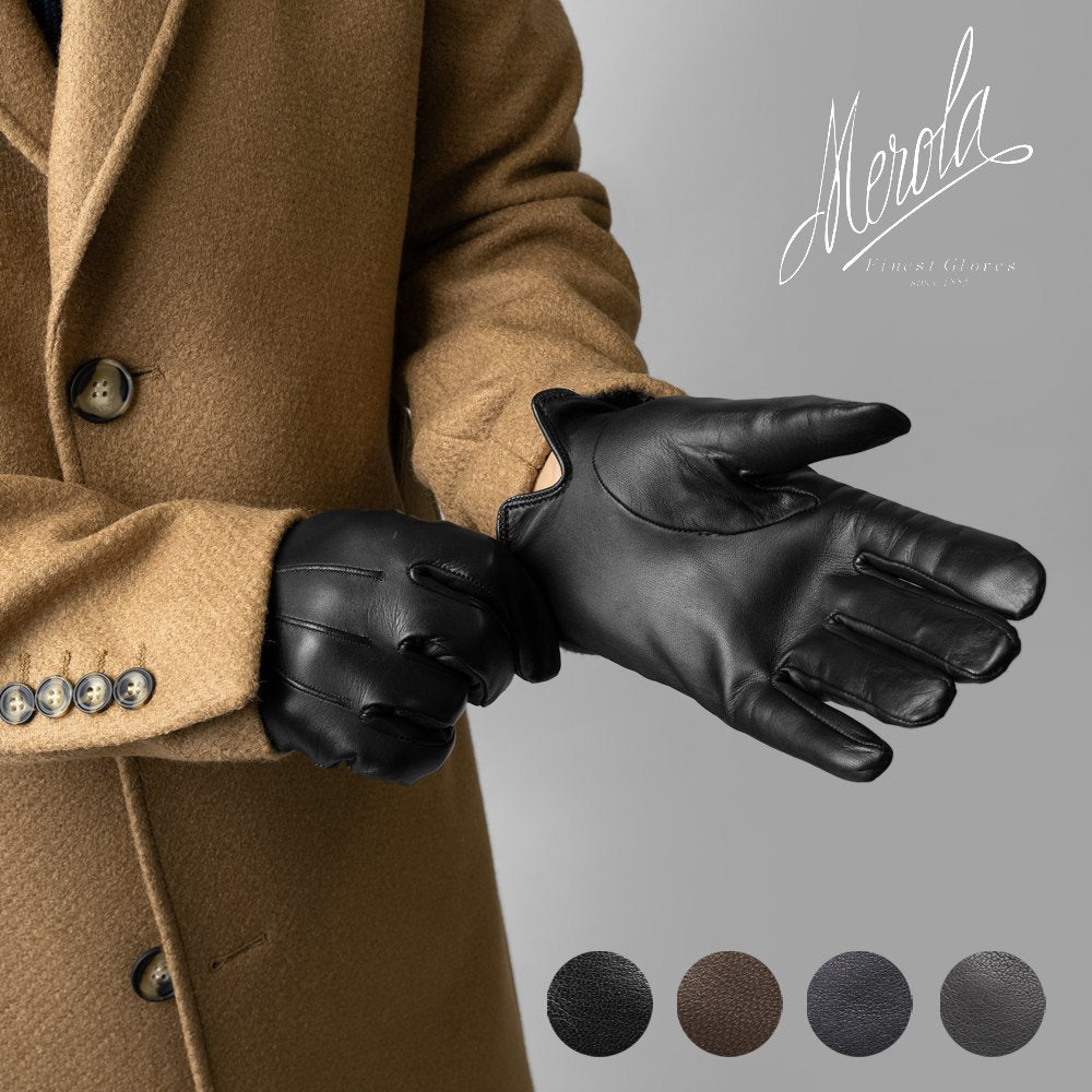 【アウトレット特価】メローラ MEROLA 手袋 レザー グローブ U03 ブラック ブラウン グレー ネイビー 内縫い 革 本革 ナッパ レザー ラムレザー カシミア メンズ ブランド 防寒 暖かい 冬小物 通勤 プレゼント 男性 ライニング イエロー ブルー ボルドー グリーン