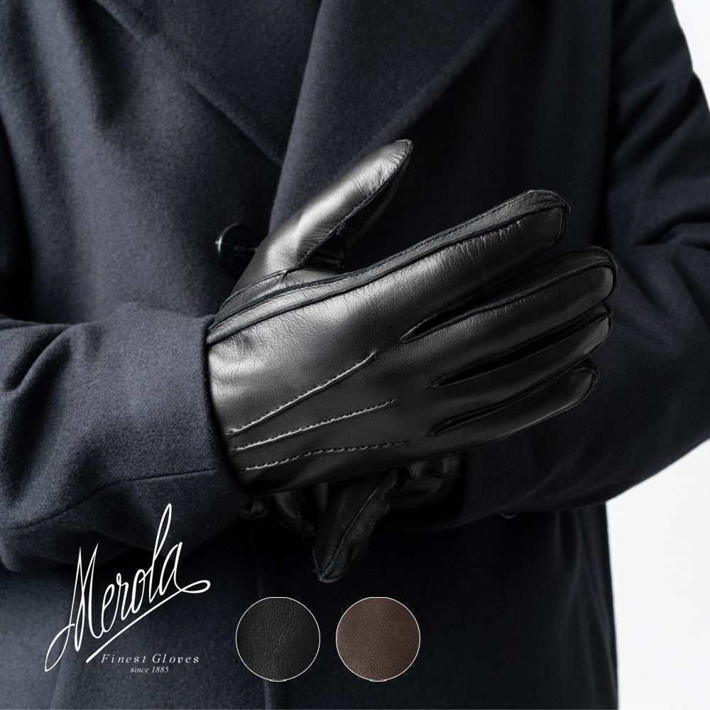メローラ MEROLA 手袋 レザー グローブ U07 ブラック ブラウン ラビットファー ライニング 外縫い ナッパレザー ラムレザー ファー イタリア 本革 革 メンズ ブランド 防寒 暖かい 冬小物 通勤 ビジネス プレゼント 男性