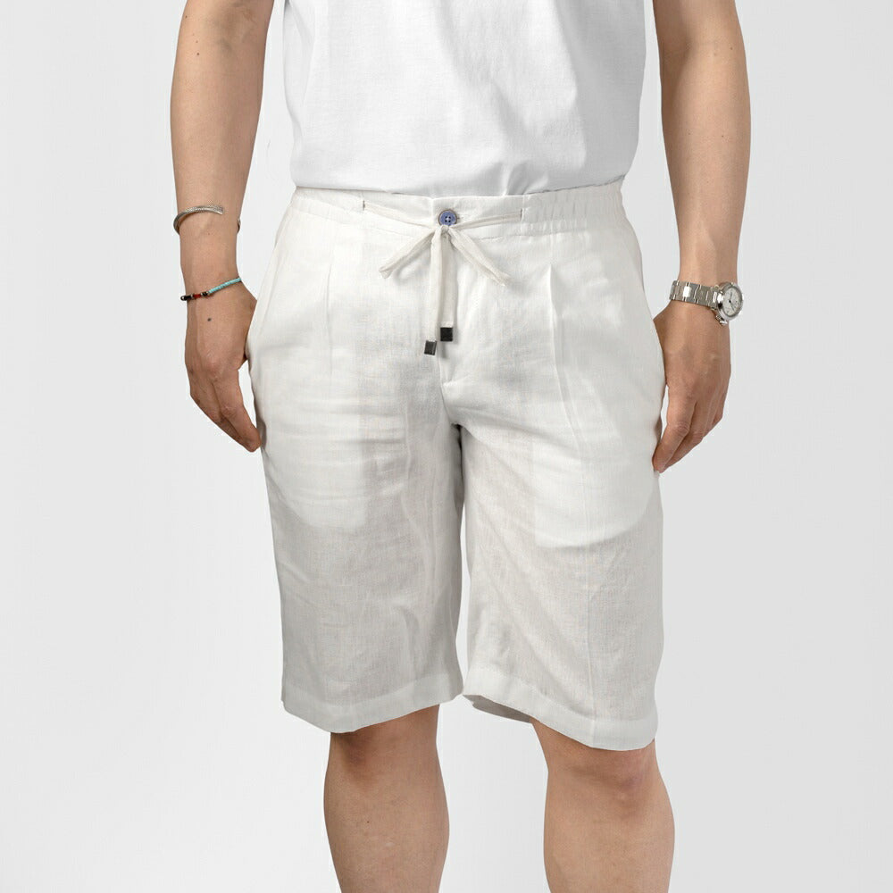 バルバッティ BARBATI ハーフパンツ B-DANIEL 125921 ワンプリーツ 春夏 メンズ ショートパンツ 短パン ショーツ イタリア ブランド 春 夏 膝上 綿 リネン ビスコース スリム ネイビー ベージュ オフホワイト