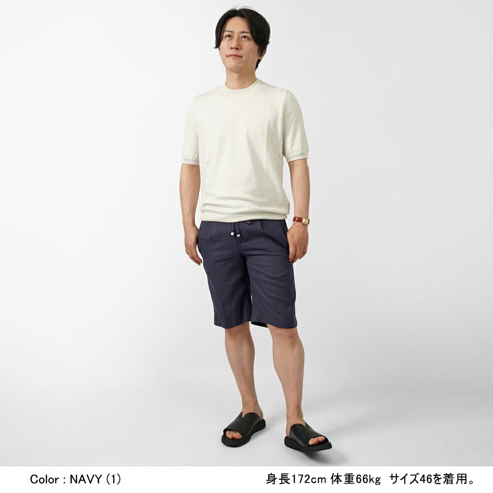 バルバッティ BARBATI ハーフパンツ B-DANIEL 125921 ワンプリーツ 春夏 メンズ ショートパンツ 短パン ショーツ イタリア ブランド 春 夏 膝上 綿 リネン ビスコース スリム ネイビー ベージュ オフホワイト