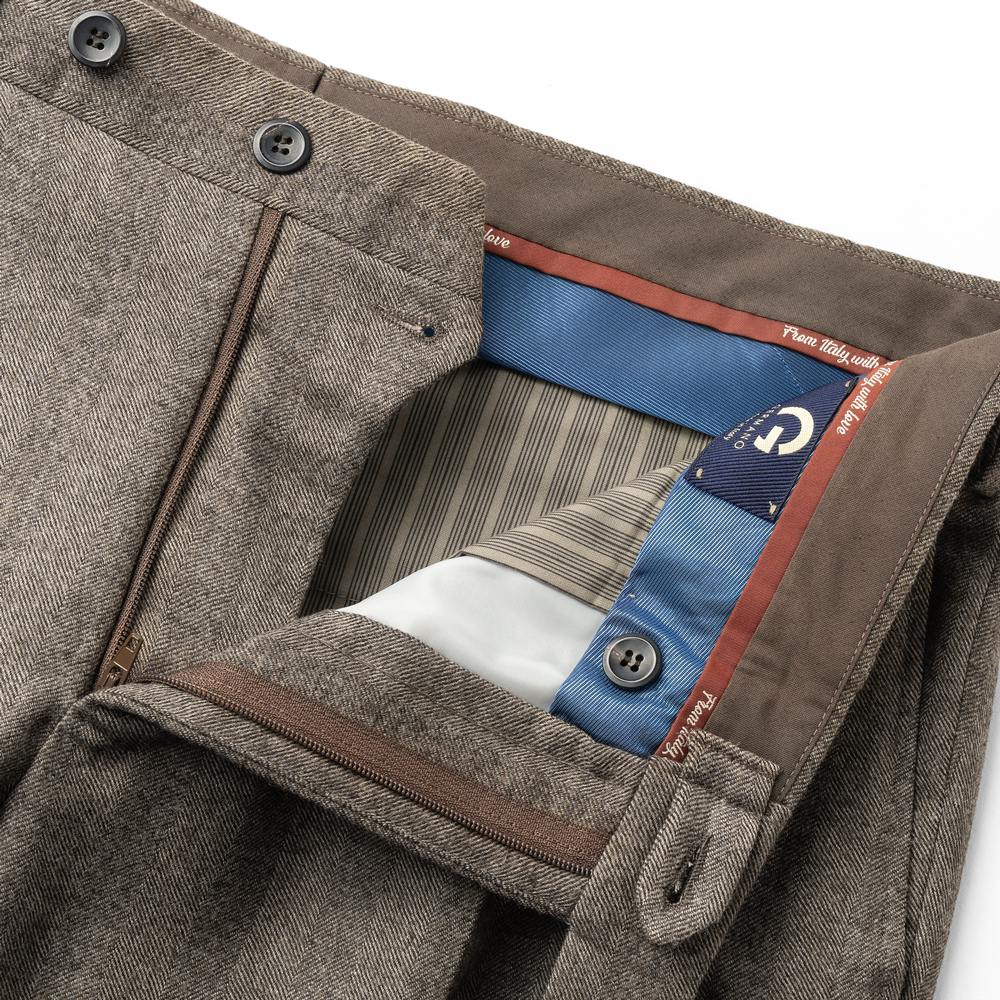 ジェルマーノ GERMANO スラックス 321G-9619 ワンプリーツ ウール ヘリンボーン ブラウン グレー 24秋冬 テーパード シャドーストライプ スラックス ストレッチ ワンプリーツ ビジネス メンズ イタリア パンツ