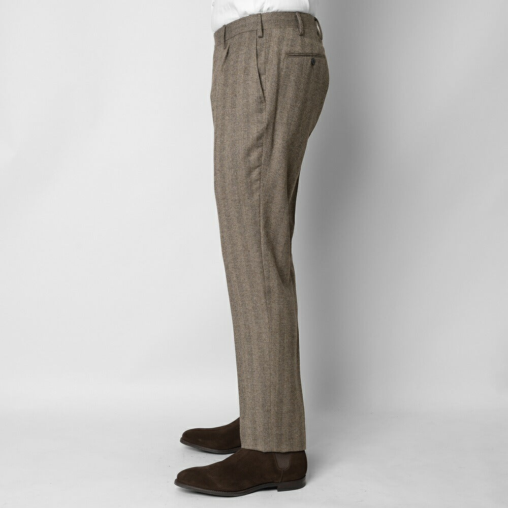 ジェルマーノ GERMANO スラックス 321G-9619 ワンプリーツ ウール ヘリンボーン ブラウン グレー 24秋冬 テーパード シャドーストライプ スラックス ストレッチ ワンプリーツ ビジネス メンズ イタリア パンツ