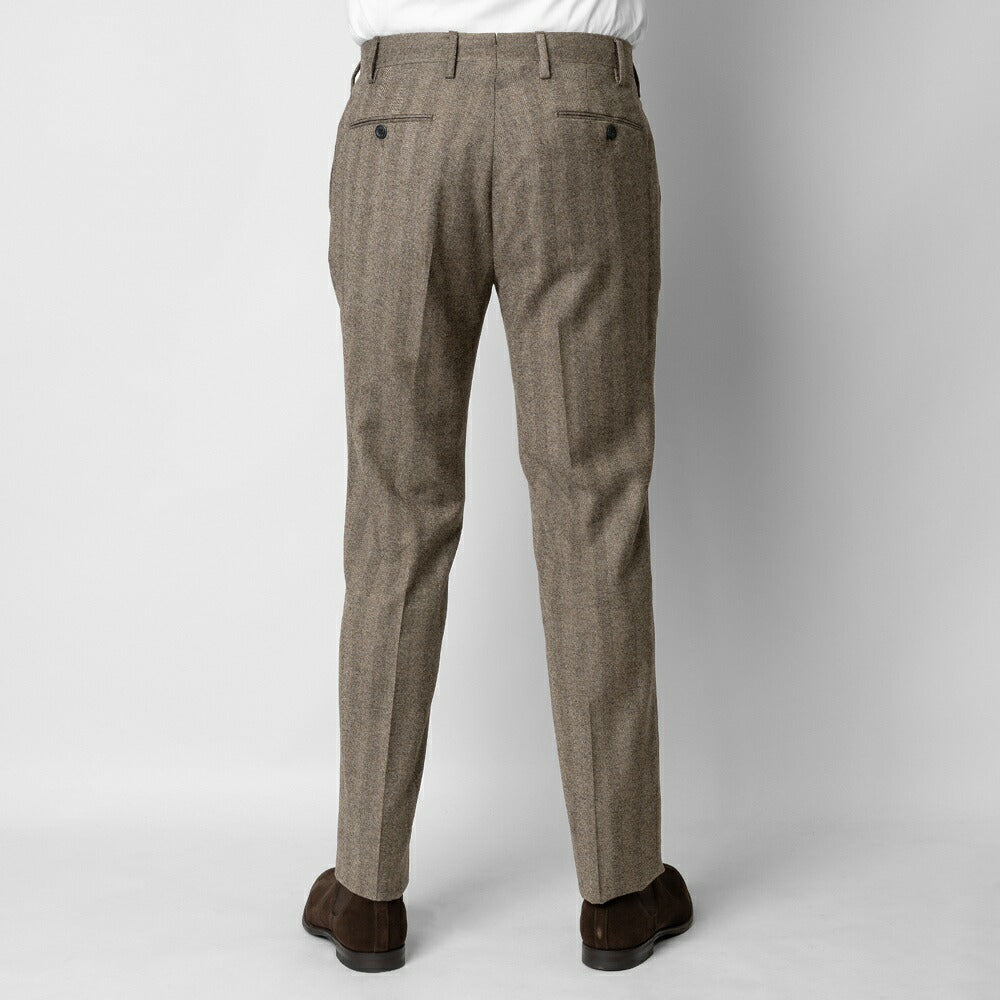 ジェルマーノ GERMANO スラックス 321G-9619 ワンプリーツ ウール ヘリンボーン ブラウン グレー 24秋冬 テーパード シャドーストライプ スラックス ストレッチ ワンプリーツ ビジネス メンズ イタリア パンツ