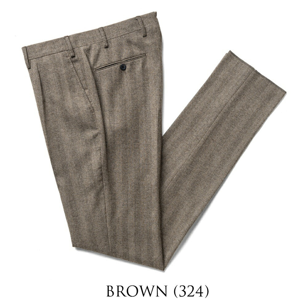 ジェルマーノ GERMANO スラックス 321G-9619 ワンプリーツ ウール ヘリンボーン ブラウン グレー 24秋冬 テーパード シャドーストライプ スラックス ストレッチ ワンプリーツ ビジネス メンズ イタリア パンツ