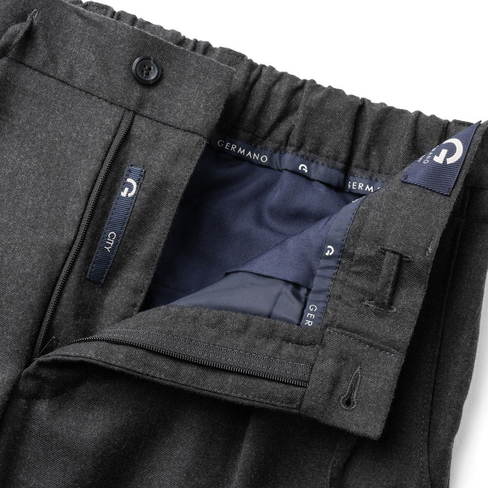 ジェルマーノ GERMANO 323G-9613 イージースラックス 24AW ドローコード テクノウール パンツ ウール テーパード スラックス ストレッチ ワンプリーツ ウォッシャブル メンズ メンズスラックス 秋冬 ビジネス カジュアル ダークグレー ミディアムグレー