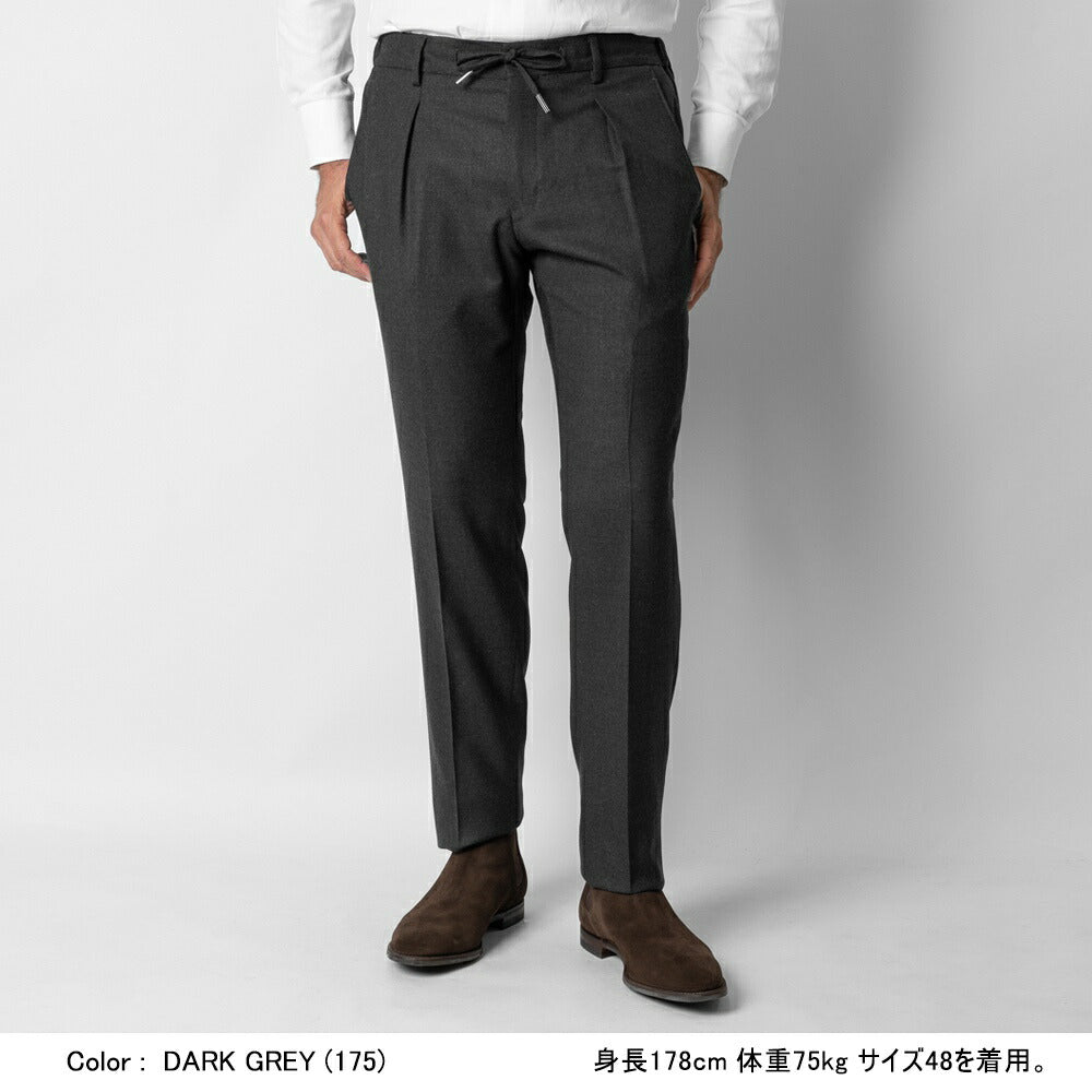 ジェルマーノ GERMANO 323G-9613 イージースラックス 24AW ドローコード テクノウール パンツ ウール テーパード スラックス ストレッチ ワンプリーツ ウォッシャブル メンズ メンズスラックス 秋冬 ビジネス カジュアル ダークグレー ミディアムグレー