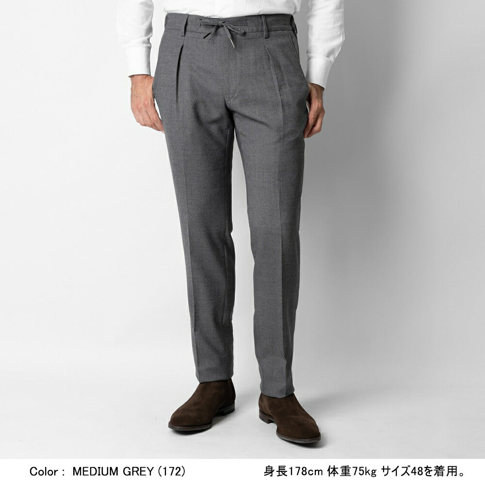 ジェルマーノ GERMANO 323G-9613 イージースラックス 24AW ドローコード テクノウール パンツ ウール テーパード スラックス ストレッチ ワンプリーツ ウォッシャブル メンズ メンズスラックス 秋冬 ビジネス カジュアル ダークグレー ミディアムグレー