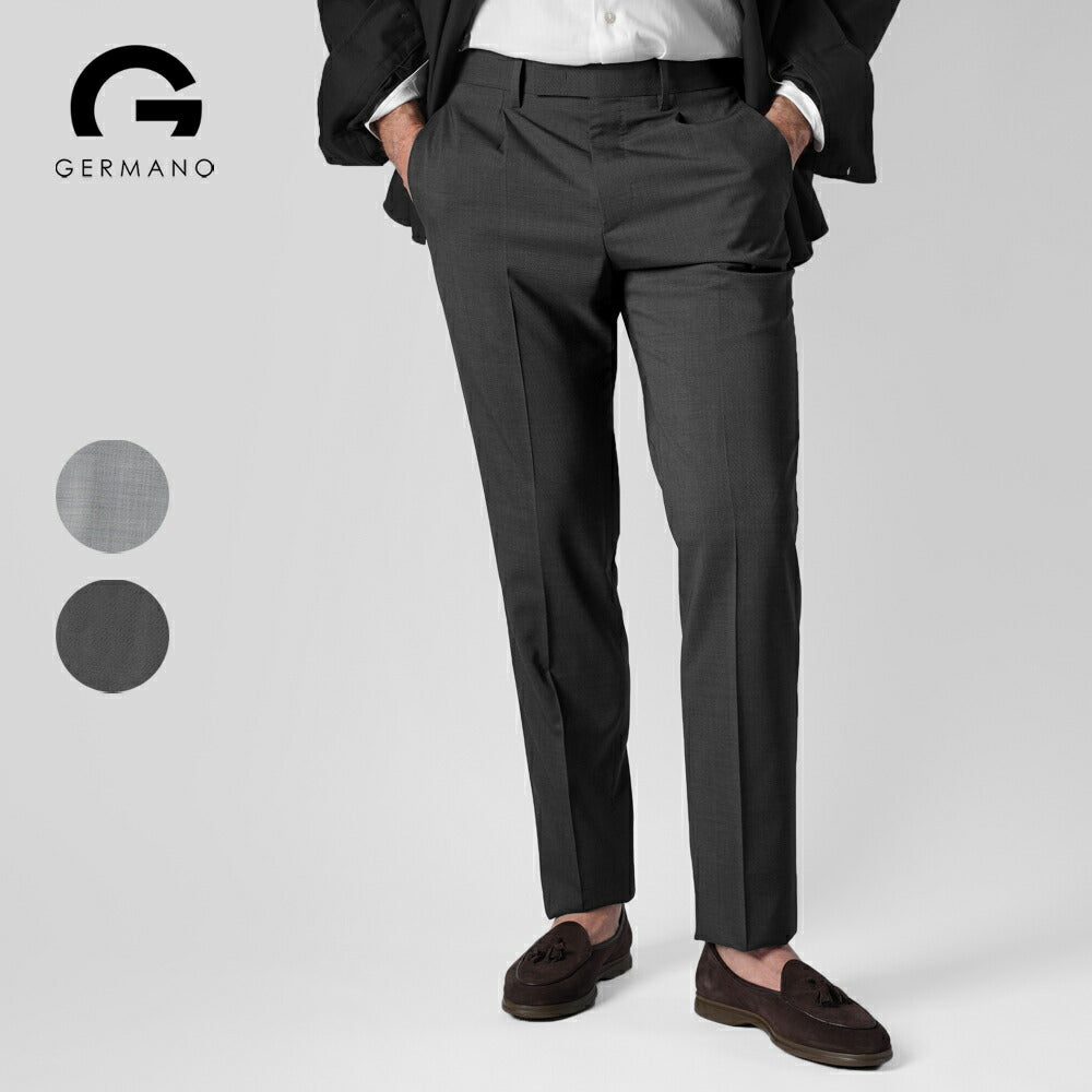 ジェルマーノ GERMANO 373G-2603 スラックス ワンプリーツ ウール ニューヨークフィット スリムフィット 25春夏 ダークグレー ライトグレー テーパード スラックス ストレッチ ウォッシャブル ワンタック ビジネス メンズ インポート イタリア