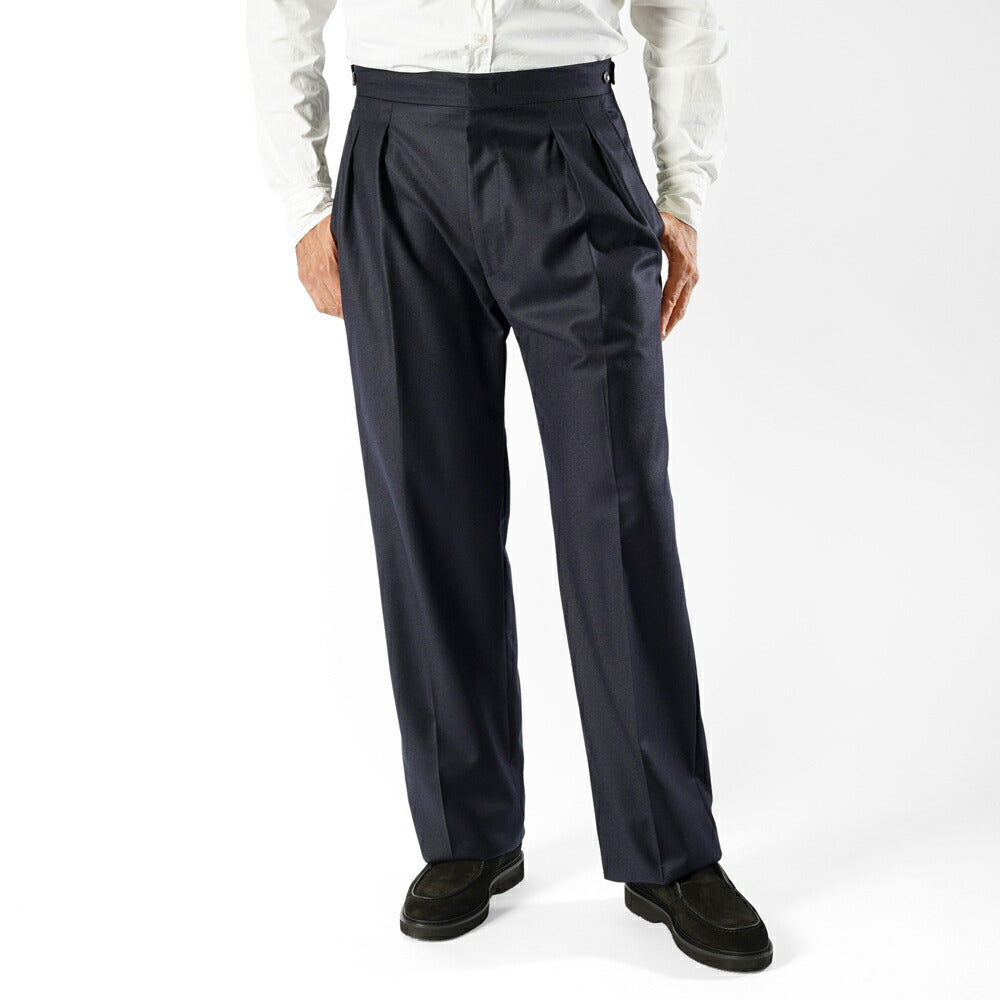 ジェルマーノ GERMANO 3ODG-3611 ベルトレス ワイドスラックス ツープリーツ フランネル ウール 25秋冬 ワイド スラックス フランネルウール グレー ネイビー ベルトレスパンツ ベルトループレス スラックス ナチュラル ストレッチ ワンプリーツ ビジネス メンズ