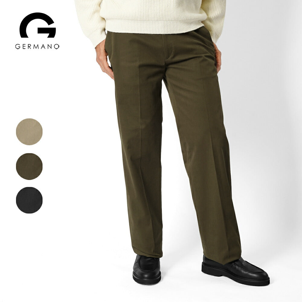 ジェルマーノ GERMANO チノ ノープリーツ 3ONG-3822 後染め ギャバジン コットン ワイド パンツ ストレッチ チノ 25秋冬 ブラック ベージュ カーキ チノパン チノパンツ インポートイタリア