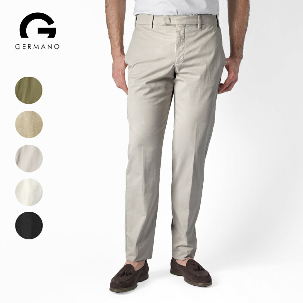 ジェルマーノ GERMANO スリムチノ 570G-2903 後染め ギャバジン コットン パンツ ストレッチ チノ 25春夏 ブラック グレー ベージュ カーキ グレー ネイビー チノパン チノパンツ テーパード インポートイタリア