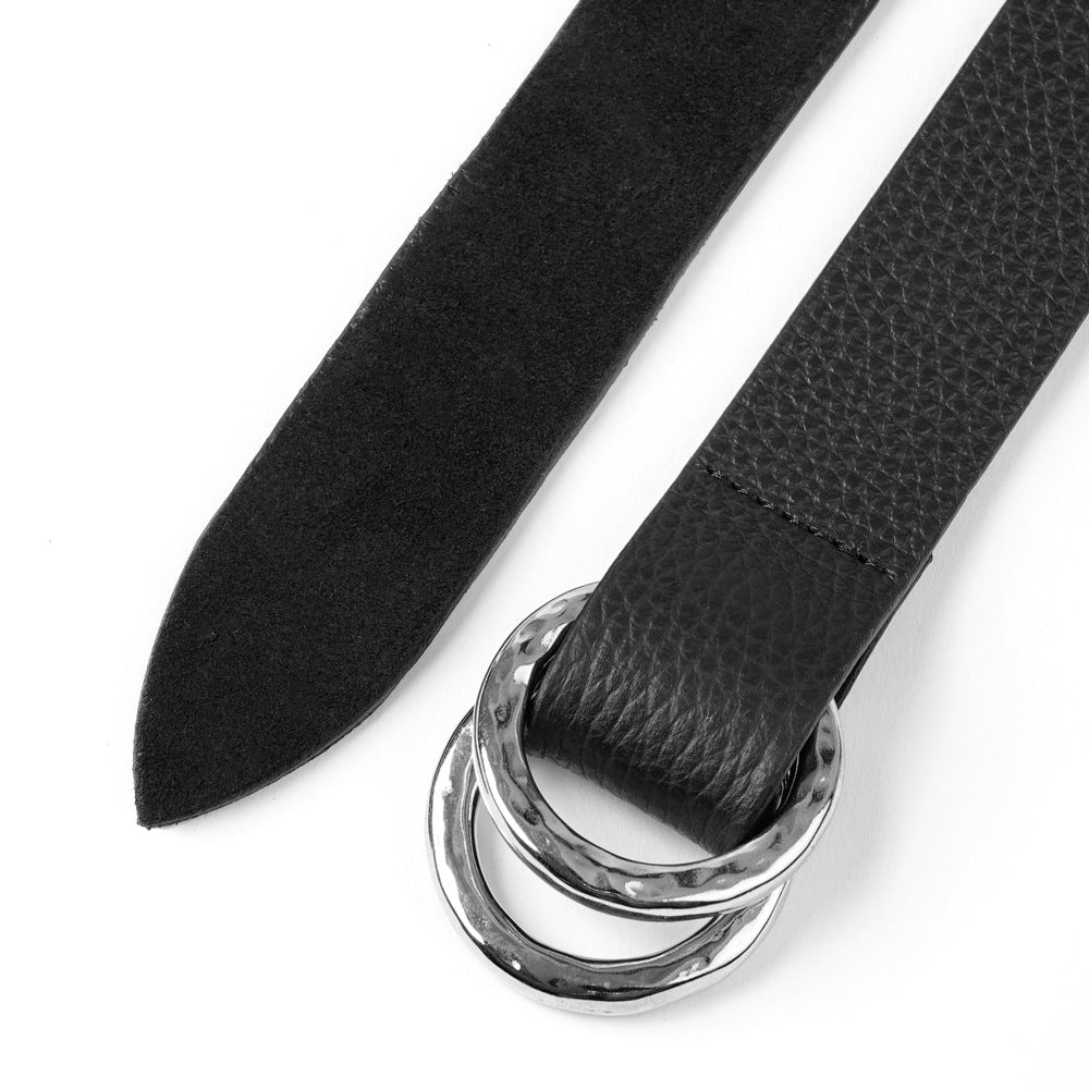 D'AMICO ダミーコ リングベルト ゴールドバックル シルバーバックル レザー x スエード ACU2452 ブラック Andrea D'AMICO アンドレアダミコ メンズベルト 無段階ベルト 無段階調整ベルト 穴無しベルト 穴なし 本革 牛革 レザーベルト 紳士ベルト 男性用ベルト カジュアル