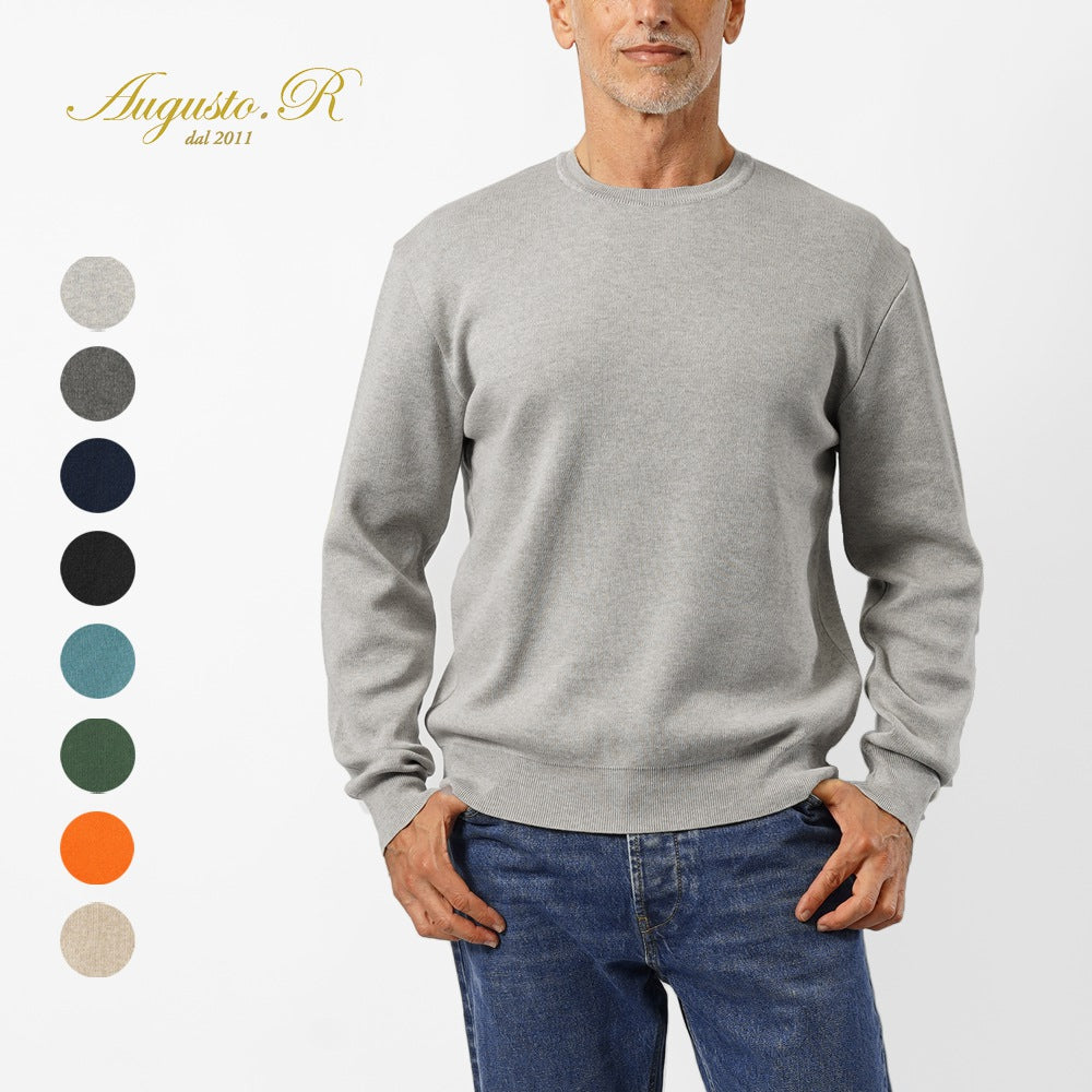 アウグストアール Augusto.R 233-62804 コットンニット クルーネック メンズ ミドルゲージニット セーター ミドルゲージ 長袖 ニット ブランド 日本製  ブラック  ネイビー グレー ダークブルー オレンジ ダークグリーン ベージュ ライトグレー ダークグレー 秋 冬