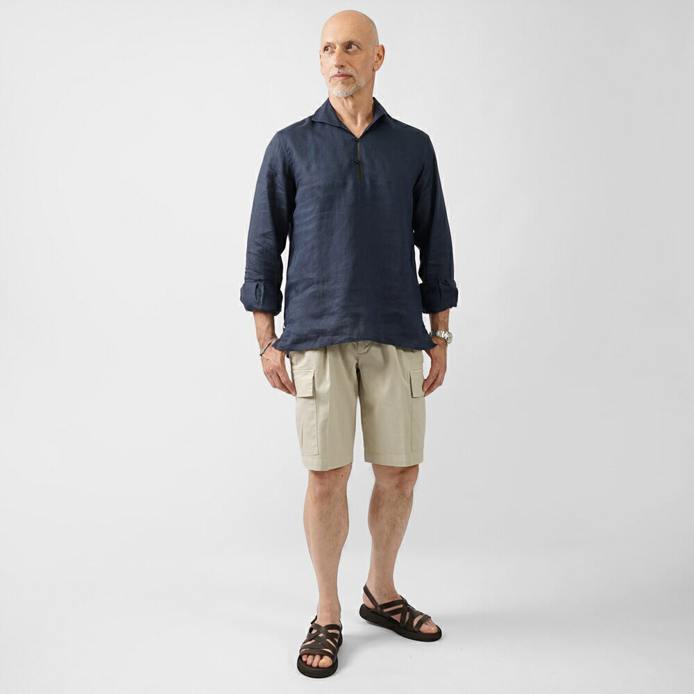 マッシモダウグスト Massimo d'Augusto カプリシャツ リネンシャツ ALAMARI 2014 リネン ホワイト ネイビー ブラック ベージュ ブラウン シャツ イタリア メンズ 長袖 カジュアル 夏 リネン 無地 スキッパー プルオーバー プルオーバーシャツ カプリ カプリ島