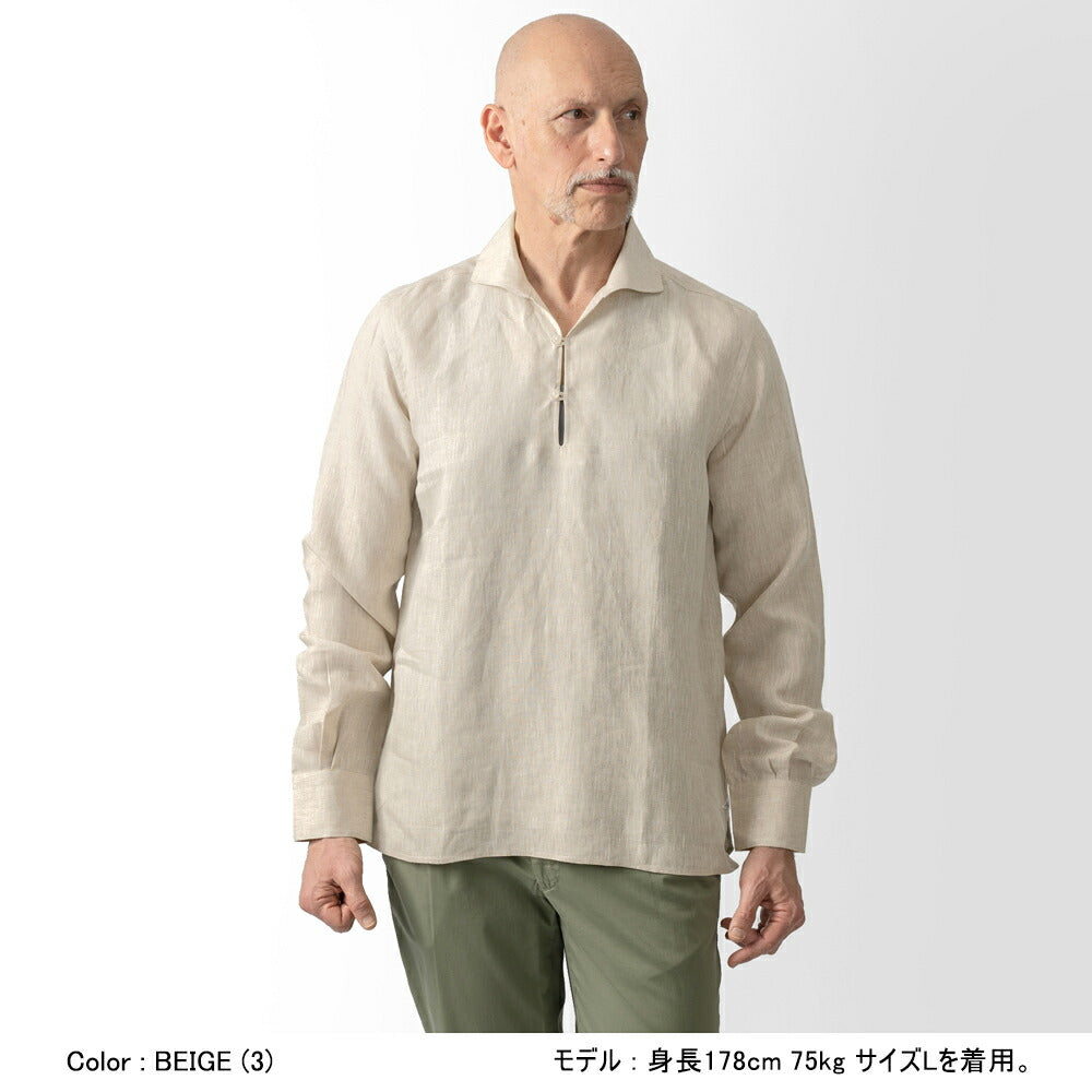 マッシモダウグスト Massimo d'Augusto カプリシャツ リネンシャツ ALAMARI 2014 リネン ホワイト ネイビー ブラック ベージュ ブラウン シャツ イタリア メンズ 長袖 カジュアル 夏 リネン 無地 スキッパー プルオーバー プルオーバーシャツ カプリ カプリ島