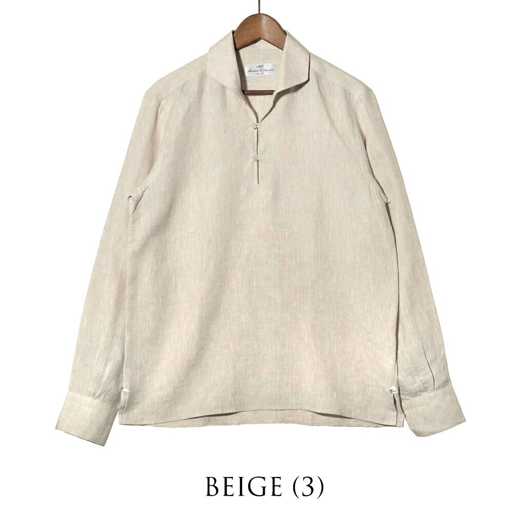 マッシモダウグスト Massimo d'Augusto カプリシャツ リネンシャツ ALAMARI 2014 リネン ホワイト ネイビー ブラック ベージュ ブラウン シャツ イタリア メンズ 長袖 カジュアル 夏 リネン 無地 スキッパー プルオーバー プルオーバーシャツ カプリ カプリ島